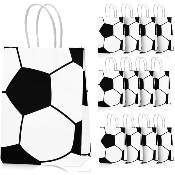 24 Pcs Soccer Party Favor Bags, Soccer Themed Party Gift Bags with Handles, Paper Gift Bags Soccer Goodie Bags Treat Candy Bags for Adults Soccer Party Supplies