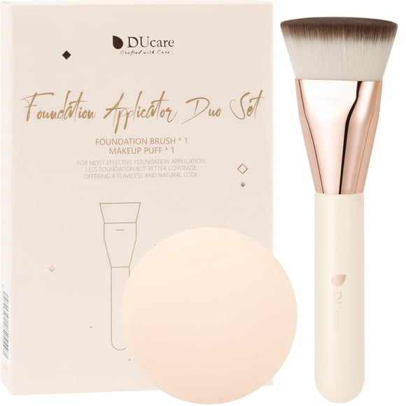 DUcare Pinceau Fond de Teint pour Maquillage Liquide, Pinceau Kabuki Professionnel à Surface Plate avec Houppette, Polissage, Estompage, Poudre Minérale, Grand Pinceau de Maquillage pour le Visage