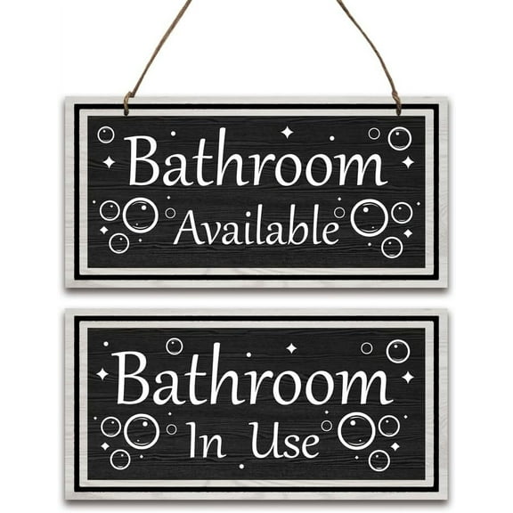 Bathroom Available In Use Hanging Wooden Sign Wood Bathroom Art Wall Decoration with Jute Twine Black Rustic Wooden Signs for Farmhouse Home Barthroom Decoration 11.8×5.9" Black