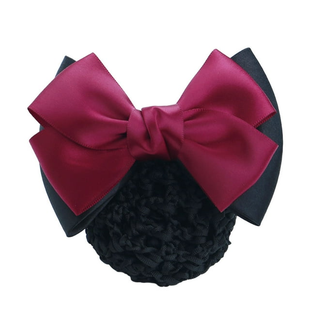 tredstone Wide Application Bow Work Hair Clips For Various Occasions Fashionable And Elegant Elastic Hair Nets Two Bows- rose red 1Set
