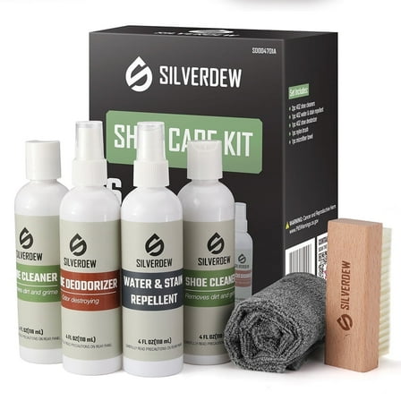 SILVERDEW Shoe Cleaning Kit (6-Piece), Shoe Cleaner, Deodorizer & Waterproof Protector, Safe for Sneaker, Leather, Nubuck, Mesh & Canvas, Includes Brush & Microfiber Towel