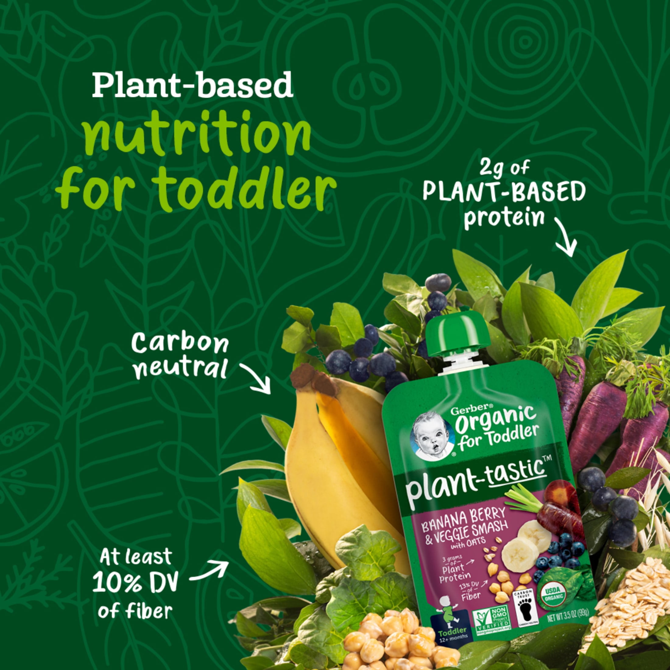 Gerber Organic Plant-tastic Toddler Food Variety Pack, 3.5 oz Pouches (9 Pack)