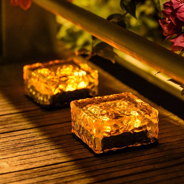 Lámpara de suelo con LED solar, lámpara de baldosas de hielo, lámpara subterránea de vidrio, lámpara de césped a prueba de lluvia para patio exterior, lámpara decorativa
