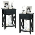 thumbnail image 1 of Gymax Set of 2 Nightstand Sofa Side End Table X-Design w/ Shelf Drawer Black, 1 of 7
