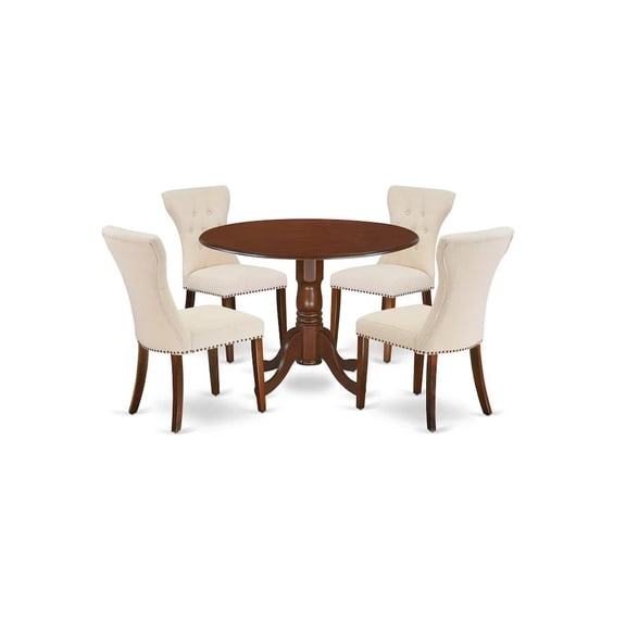 East West Furniture Dublin 5-piece Wood Dining Set in Mahogany/Light Beige