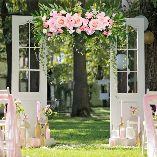 Xihbxyly Guirnalda de Flores Artificiales, Decoración Vibrante de Peonías y Hortensias, Elegante Arco Floral con Hojas, Uso Versátil En Interiores y Exteriores, Perfecto para Bodas y El Hogar, Regalo