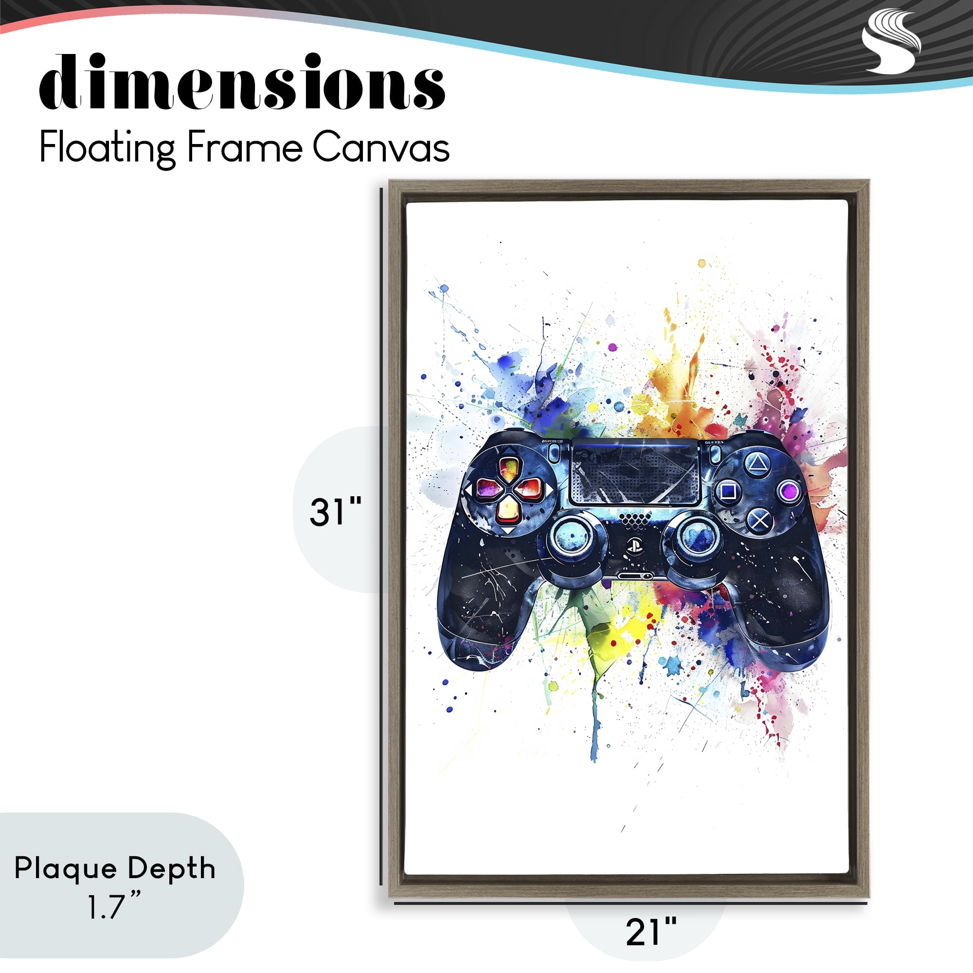 Stupell Industries Colorful Gaming Controller Splatter Brown Framed Floater Canvas Wall Art, design by Creative Studio