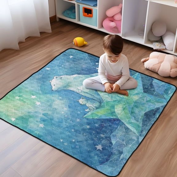 WOBOGO Polar Bear Baby Playmats Extra Large Waterproof Rollable Activity Pads for Toddlers 50×50inch