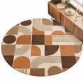 thumbnail image 2 of Orange Grid Blocks Round Area Rugs 3 ft, Boho Modern Abstract Art Geometric Arch Lines Washable Small Area Rug with Non-Slip Sturdy Edge Binding Round Front Door Mat Floor Carpet for Entryway, 2 of 9