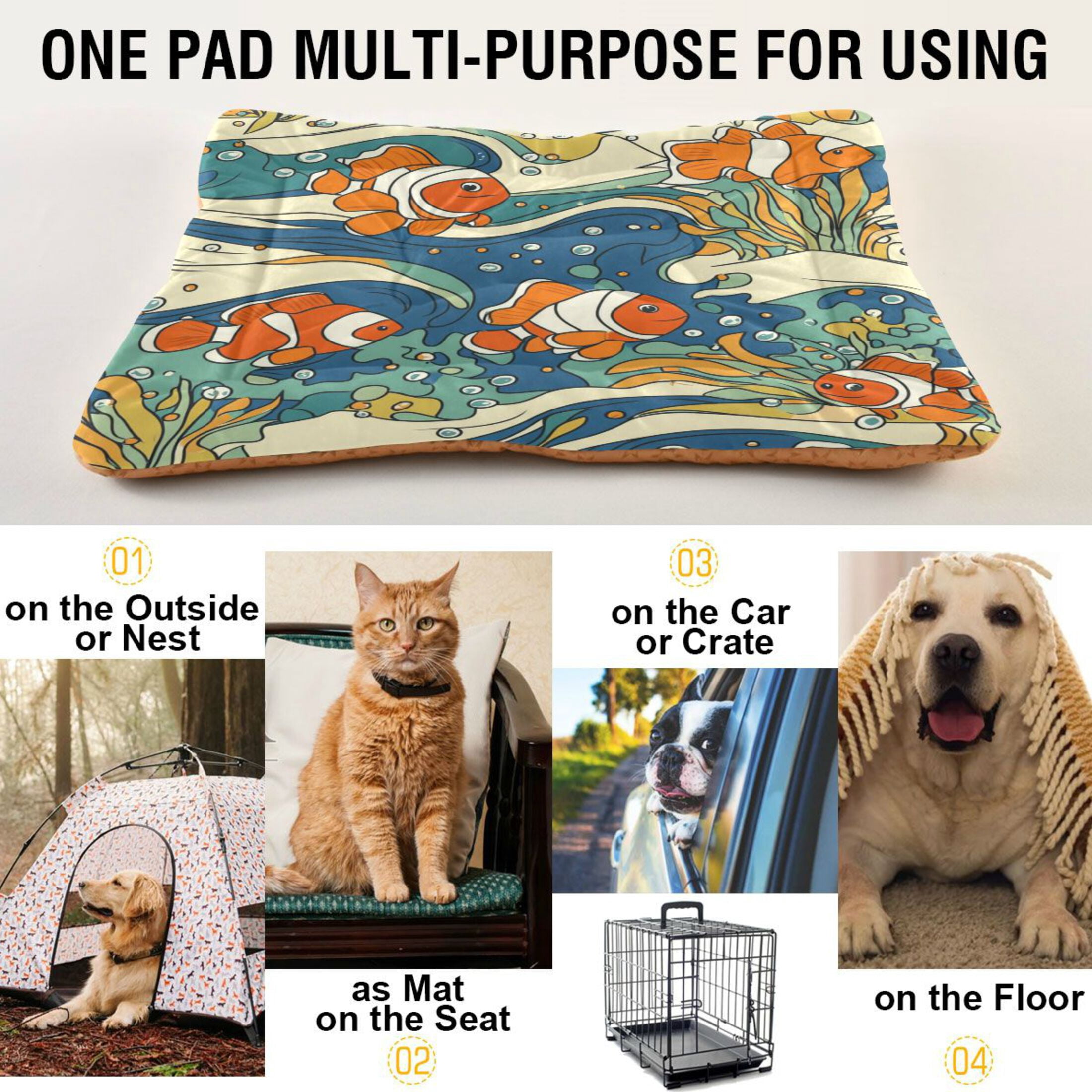 Qxltty Cute Clownfish Patterns Ped Pad Wear-resistant and Hard to Bite Through Sleeping Pad for Small Medium Large Dogs Winter Pet Bed 36×24in