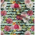 thumbnail image 1 of Soimoi Green Poly Georgette Fabric Stripe & Grandiflora Roses Floral Printed Fabric 1 Yard 52 Inch Wide, 1 of 4