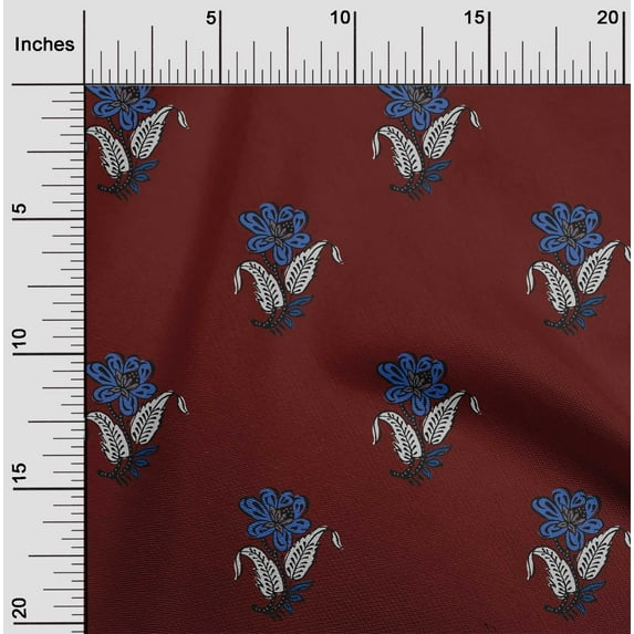 oneOone Georgette Viscose Fabric Leaves & Floral Block Print Fabric BTY 42 Inch Wide