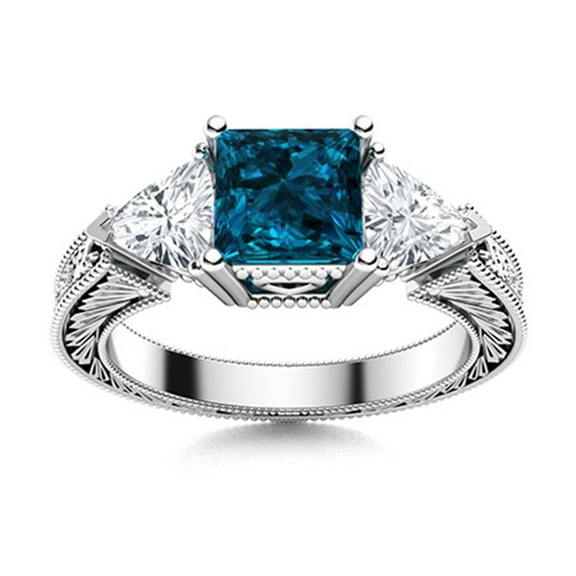 Mooneye 6MM Square London Blue Topaz Wedding Special Bohemian Women Ring 925 Sterling Silver