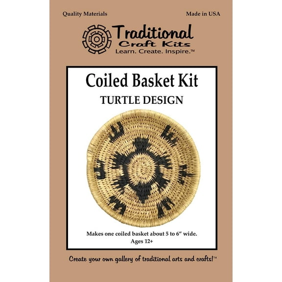 Traditional Craft Kits: Coiled Basket Kit - Turtle Design - materials to make one basket, beige and black