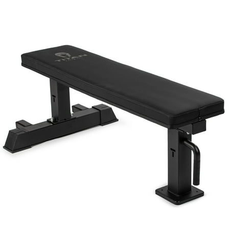 Titan Fitness Elite Series Single Post Flat Bench, 2.5" Thick HeftyGrip Vinyl Pad, Rated 1,000 LB, Dedicated Home Gym Competition Weightlifting & Strength Training Utility Bench