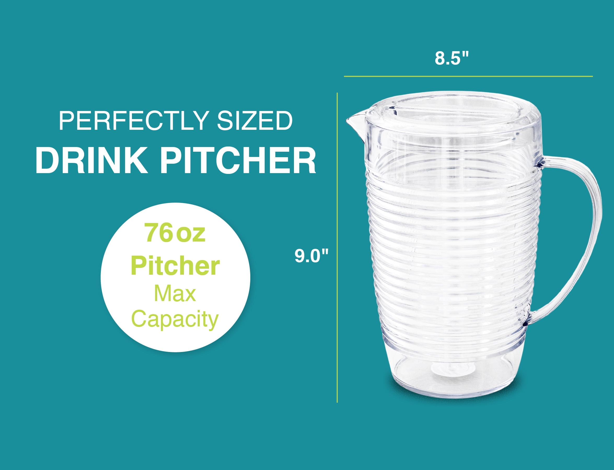 Arrow Home Products 82 oz Clear Plastic Pitcher with Lid, Durable BPA-Free Water Jug, Lightweight Refrigerator Beverage Dispenser for Juice, Iced Tea and Cold Drinks, Easy-Pour Handle
