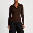 thumbnail image 4 of AcaicsNo Boundaries Women's Long Sleeve Knit Top, Slim Fit Ribbed V Neck Polo Collar Solid Casual Sweater, 4 of 6