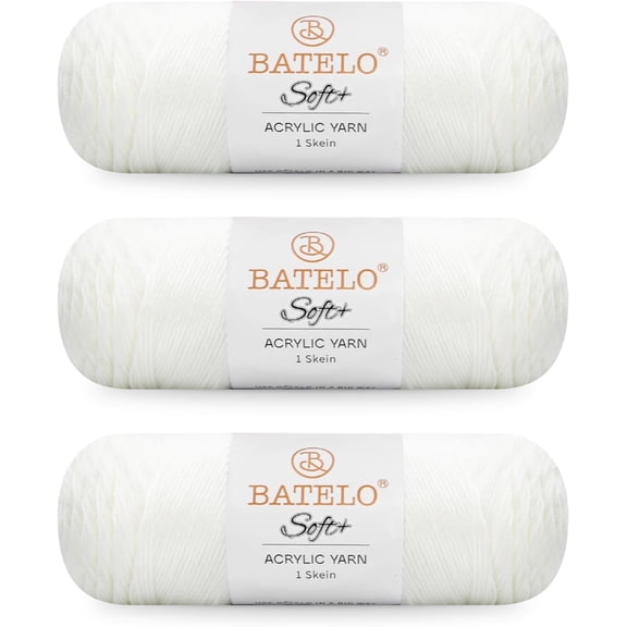 BATELO Soft White Yarn 1008 Yards - 3 Pack Acrylic Yarn of 200g/7.5oz - 4 Medium (Worsted) - Crocheting, Knitting, Amigurumi, Craft