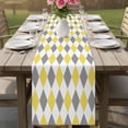 thumbnail image 4 of Yellow Grey Plaid Table Runner 108 Inches, Modern Geometric Minimalist Checkered Bed Runner Dresser Scarves Tabletop for Indoor Outdoor Parties/Ceremony/Banquet, 13"x 108", 4 of 9