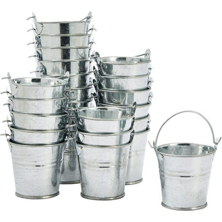24 Pack Mini Metal Buckets with Handles for Party Favors, Small Galvanized Tin Pails (2 x 2 in)