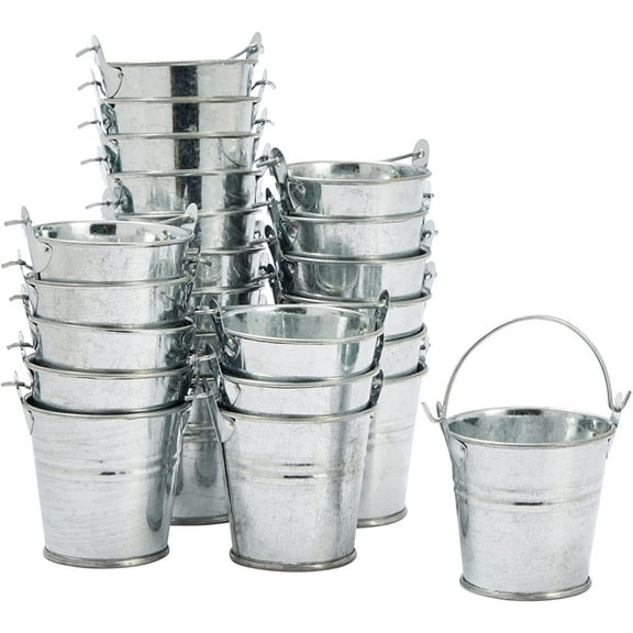 24 Pack Mini Metal Buckets with Handles for Party Favors, Small Galvanized Tin Pails (2 x 2 in)