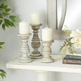 thumbnail image 3 of DecMode Traditional and Timeless Mango Wood Pillar Candle Holder Set of 3, 6", 8", 10"H, Cream Finish, 3 of 13