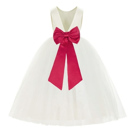 

Ivory V-Back Satin Flower Girl Dresses for Wedding Toddlers 219T