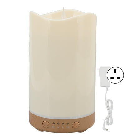 

130ML Humidifier Aromatherapy Diffuser Candle Shape Shallow Wooden Grain with Flame Lamp 100240V for Holidays Gifts UK Plug