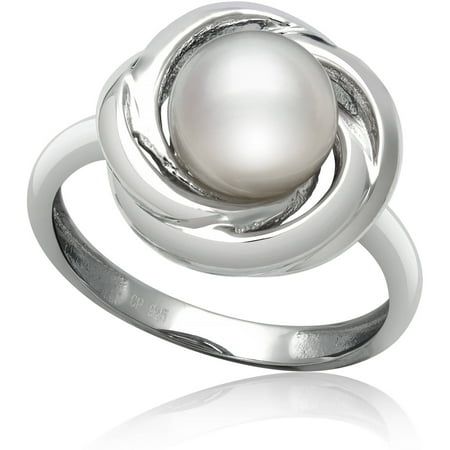 8-9mm Button Cultured Freshwater Pearl Love Knot Sterling Silver Ring