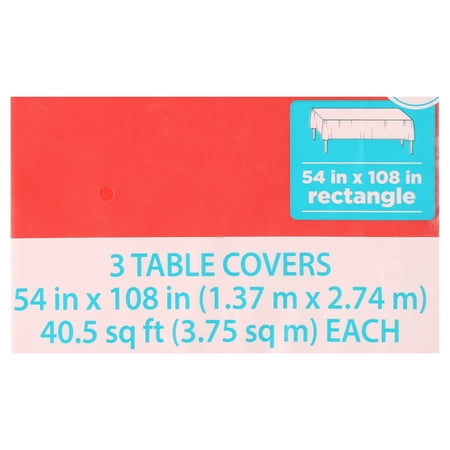 Red Plastic Party Tablecloths, 108 x 54in, 3ct, Way to Celebrate!