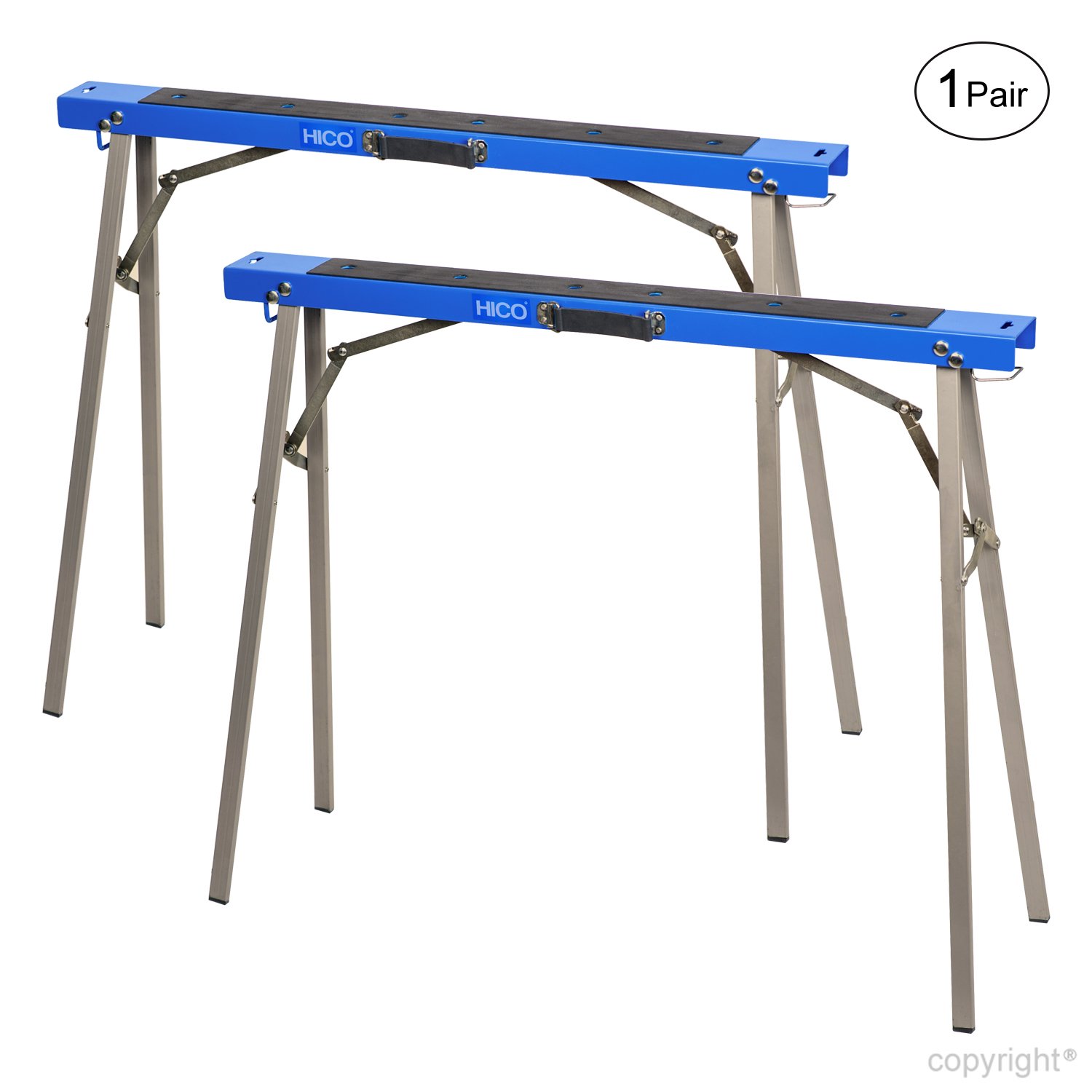HICO 2Pack Multi Purpose Sawhorse Folding Metal Stands Mobile Bases