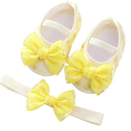 

TOWED22 Wedding Party Princess Ballet Shoe Rubber Sole Toddler Girls Mary Janes Shoe Low Heel Ballet Flat Shoes for Summer 4.5 Yellow