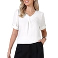 thumbnail image 2 of INSPIRE CHIC Elegant Satin Blouse for Women Dressy Casual V Neck Short Sleeve Business Work Shirt S White, 2 of 6