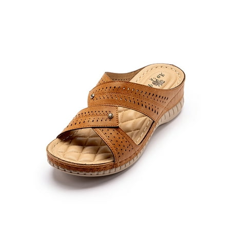 

Crocowalk Ladies Sandals Slip On Casual Shoes Beach Sandal Womens Slides Slippers Walking Non-Slip Summer Brown 8