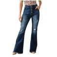 thumbnail image 1 of YDLCAFD Womens Casual Classical Blue High Waist Ripped Flare Jeans Denim Trousers M, 1 of 7