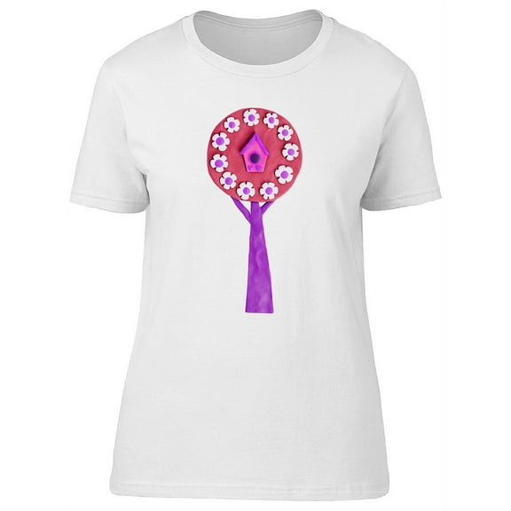 Floral Tree And Cute Birdhouse Tee Women's - Women T-Shirt, 2XL