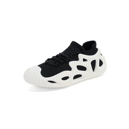 

Lacyhop Unisex Sock Sneakers Knit Upper Flats Lace Up Walking Shoes Sports Non-Slip Casual Shoe Lightweight Slip On Black White 7