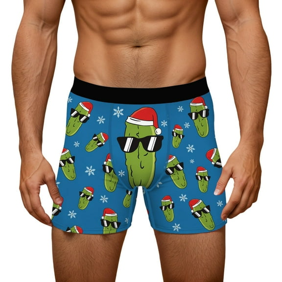 EliteGoogv Men Boxers Graphic Funny Underwear Fun print Christmas Men Shorts Blue XL