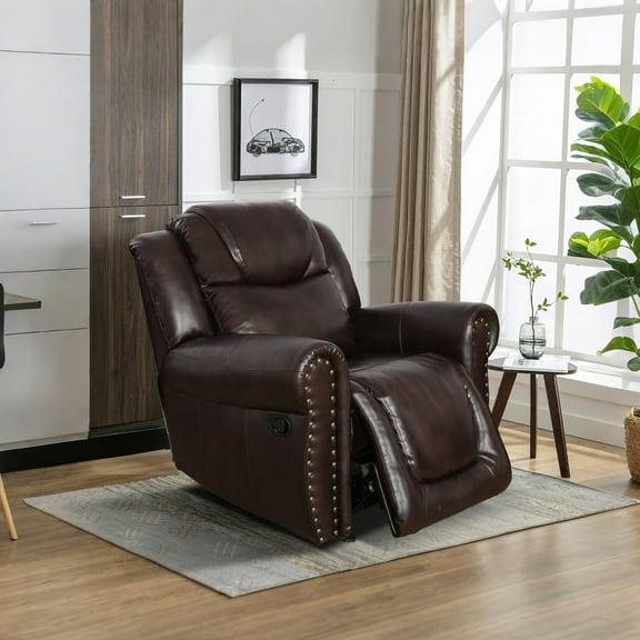 MAYEERTY Recliner Chair, Breathable Leather Reclining Chair with Adjustable Backrest for Living Room, Espresso