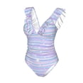 thumbnail image 4 of Yiaed Striped Gradient Print Women's Ruffled One Piece Swimsuit V Neck Swimwear Slimming Monokini for Woman-Small, 4 of 8