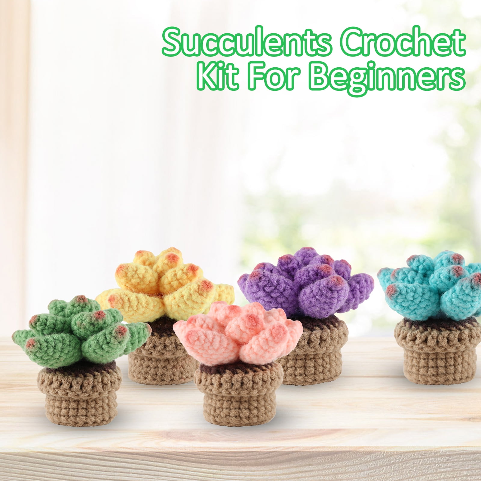 Aiaabq aiaabq crochet kit for beginners - 5pcs succulents, beginner crochet  starter kit for beginners adults, crocheting knitting ki