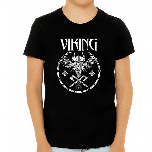 Viking Shirts for Boys - Norse Mythology Odin Valkyrie Valhalla Vikings Raven Thor Nordic Graphic Tees for Kids