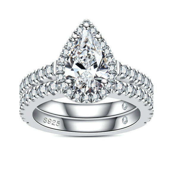 AnuClub Oval Cut Moissanite Wedding Rings Sets 4.256cttw(3CT Center Stone) Bridal Set D Color VVS1 925 Sterling Silver Engagement Promise Anniversary Ring for Women With Certificate