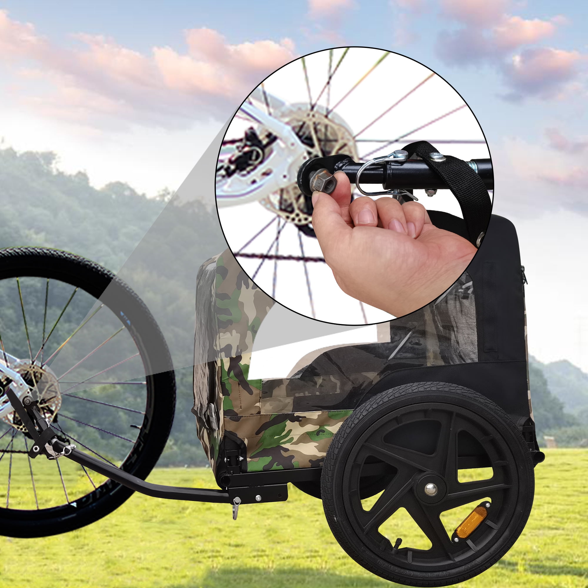 Pefilos 42" Outdoor Dog Bike Trailer for Dogs 88lb Weight Capacity, Heavy Duty Pet Stroller Bicycle Carrier, Suspension, Visibility Flag, Camouflage Pefilos 42" Outdoor Dog Bike Trailer for Dogs 88lb Weight Capacity, Heavy Duty Pet Stroller Bicycle Carrier, Suspension, Visibility Flag, Camouflage