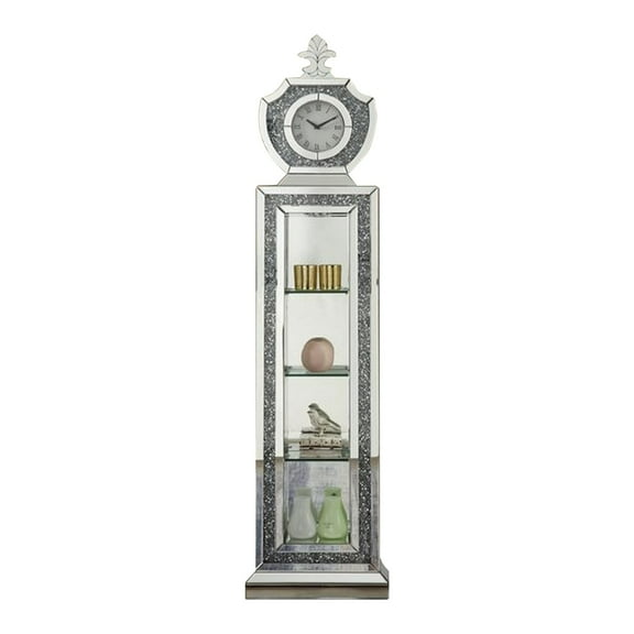 Grandfather Clock with 4 Compartments and Mirror Frame Silver - Saltoro Sherpi