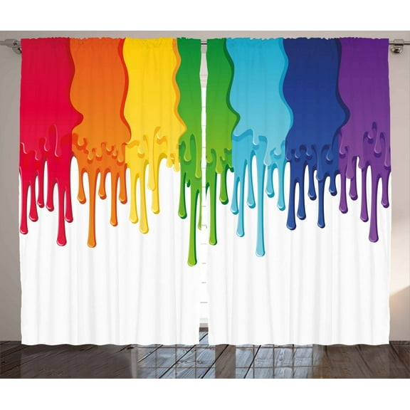 Ambesonne Abstract Curtains 2 Panel Set, Rainbow Colored Paint, 108" x 63", Multicolor