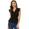 thumbnail image 1 of INSPIRE CHIC Women's Ruffle Flutter Sleeve V Neck Summer Peplum Blouse Top Black M, 1 of 5