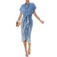 thumbnail image 4 of Vestido largo Midi de verano para mujer, vestido Sexy de Jean acanalado con lazo en la cintura, Estilo Vintage elegante, para fiesta y Club, 2023, 4 of 4