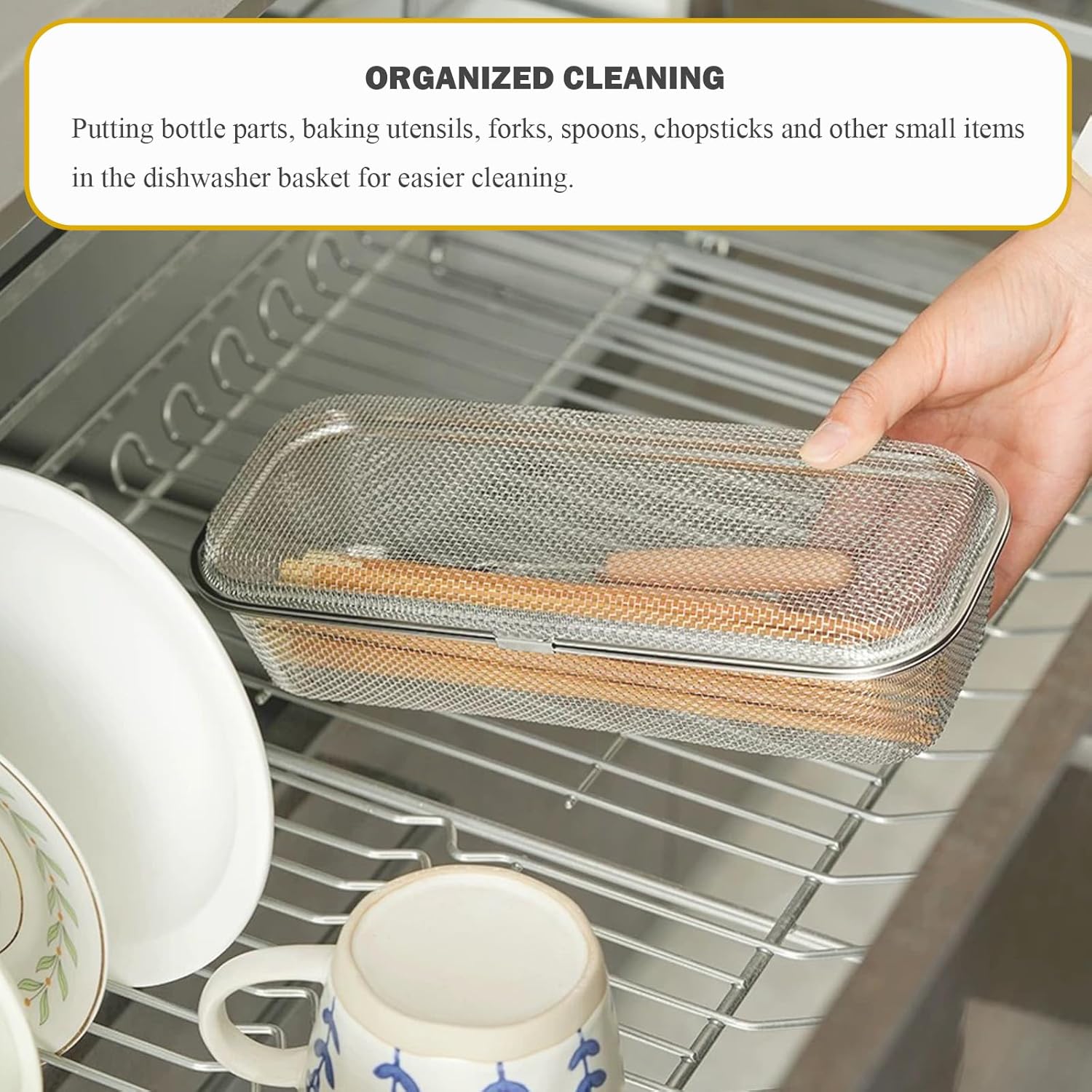 ABPETE Dishwasher Basket, Stainless Steel Dishwasher Basket for Small Items, Dishwasher Chopstick Silverware Basket, Chopstick Holder for Dishwasher