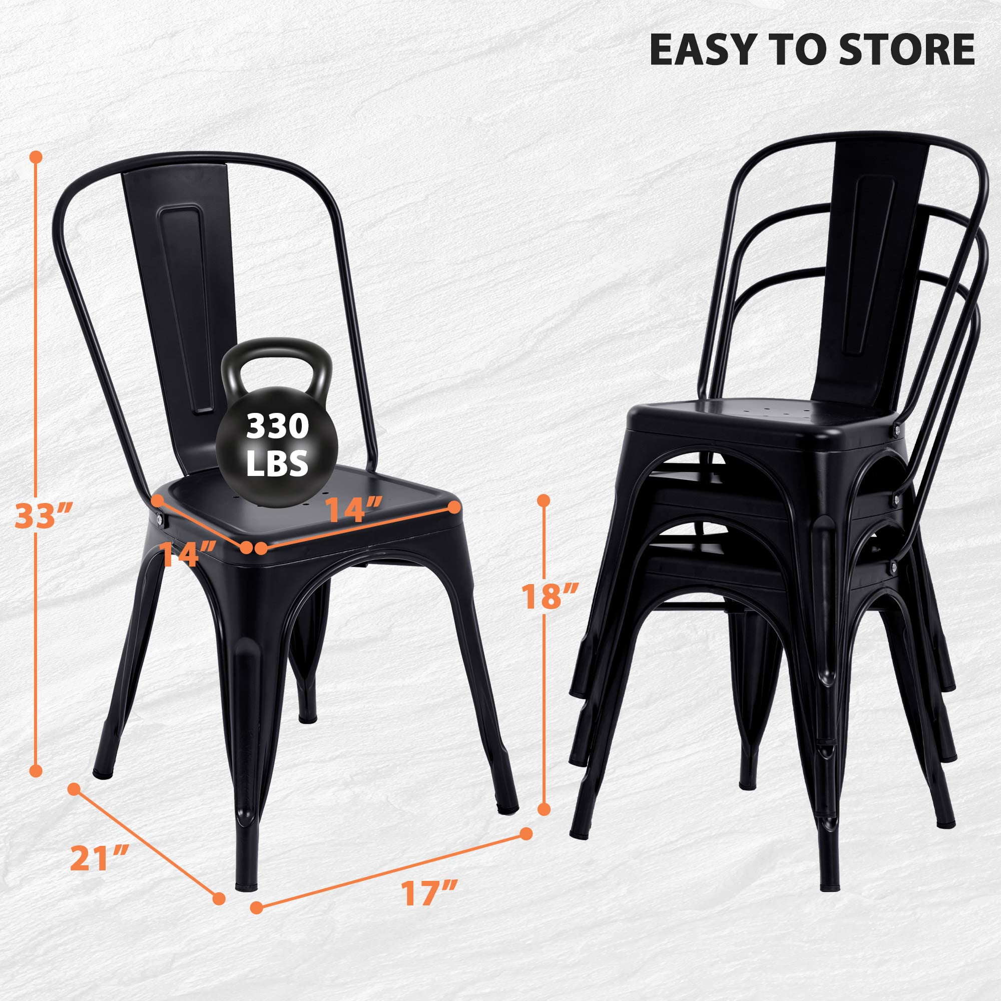 CL.HPAHKL Dining Chairs Set of 4, Metal Kitchen Chairs 330LBS Weight Capacity, Stackable Indoor Outdoor Chairs for Kitchen Dining Room Café Restaurant Bistro Patio Bar Chairs, Black